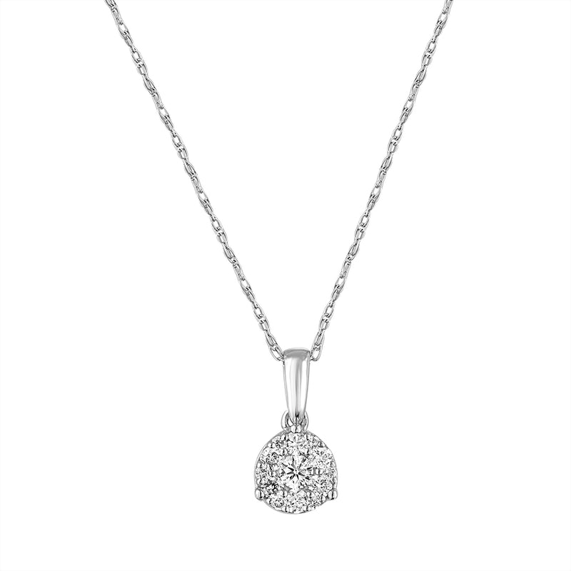 14K White Gold Diamond Cluster Small Necklace