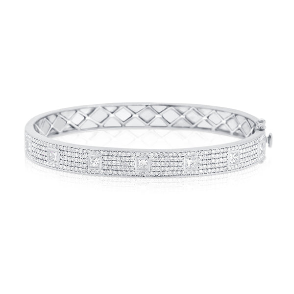 14K White Gold Diamond Pave Hinged Bangle