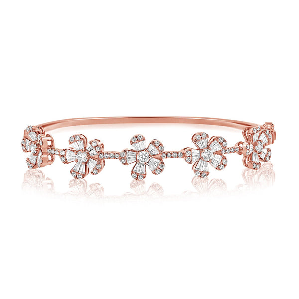 14K White Gold Diamond Flower Bangle