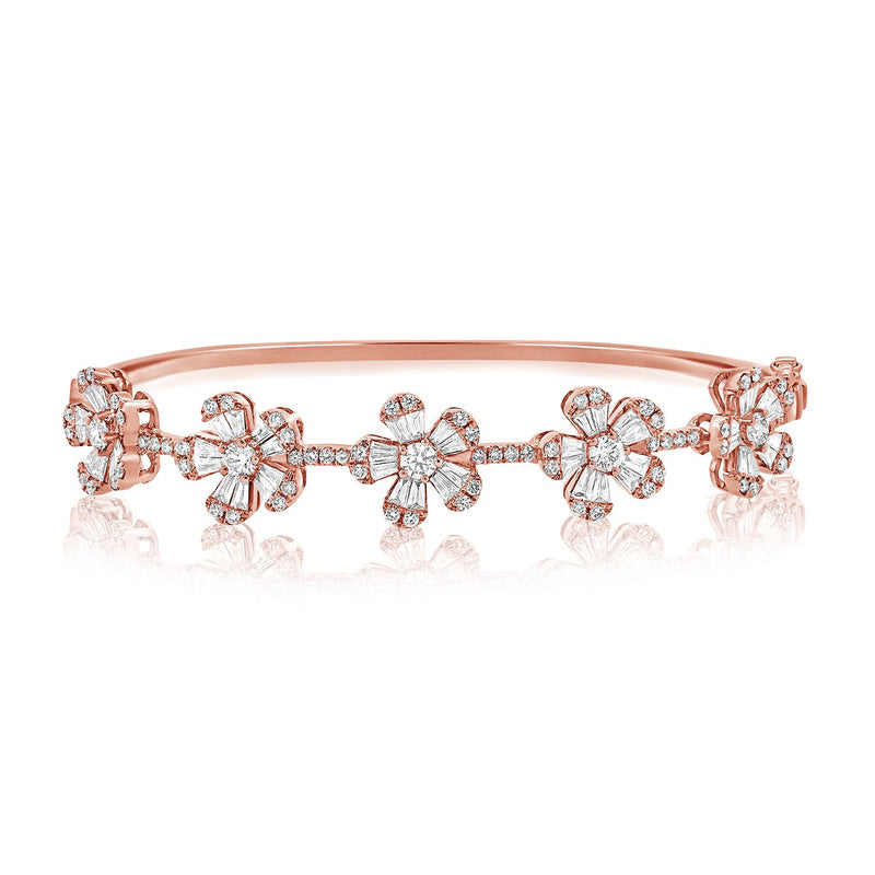 14K Yellow Gold Diamond Flower Bangle-Bracelets-aaron jewelry-ROSE GOLD-