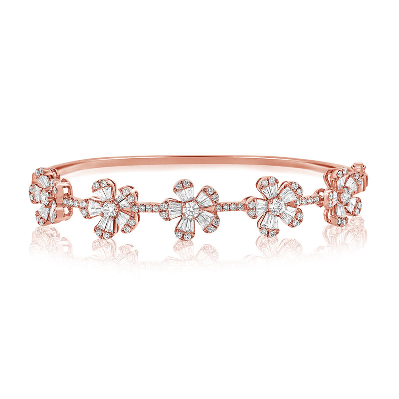 14K Rose Gold Diamond Flower Bangle