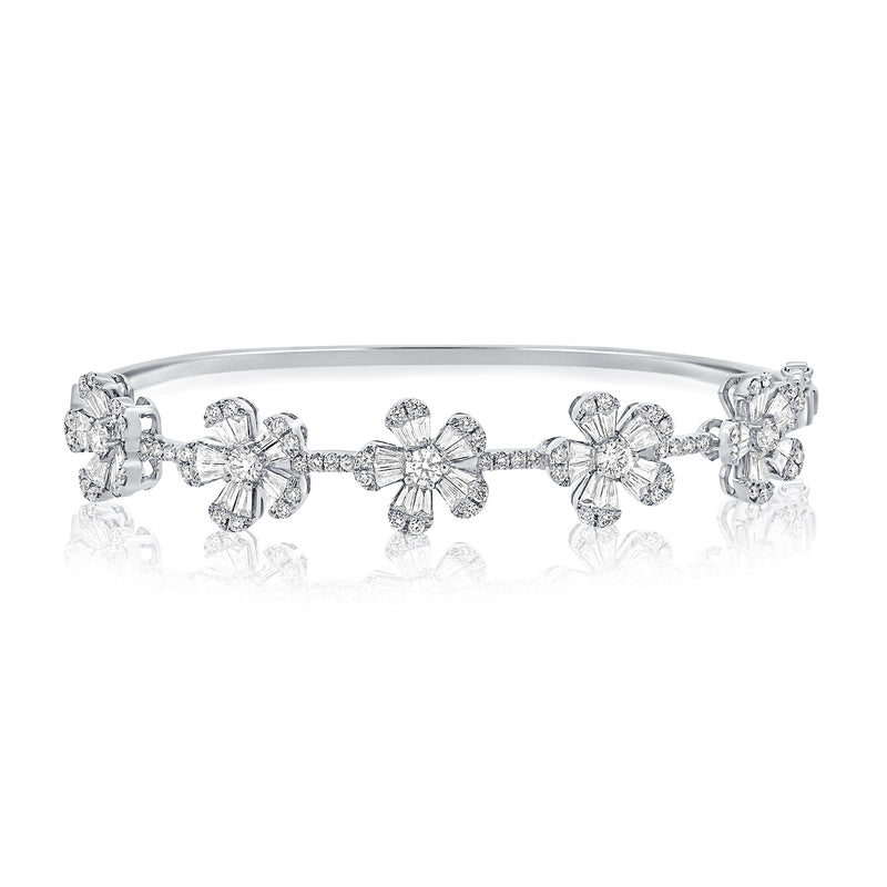 14K Rose Gold Diamond Flower Bangle