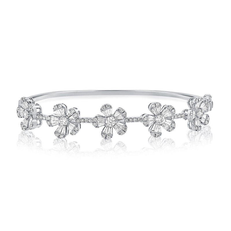 14K Yellow Gold Diamond Flower Bangle