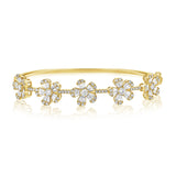 14K Yellow Gold Diamond Flower Bangle