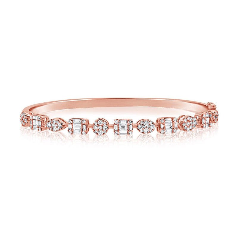 14K Yellow Gold Diamond Multi Shape Bangle-Bracelets-aaron jewelry-ROSE GOLD-