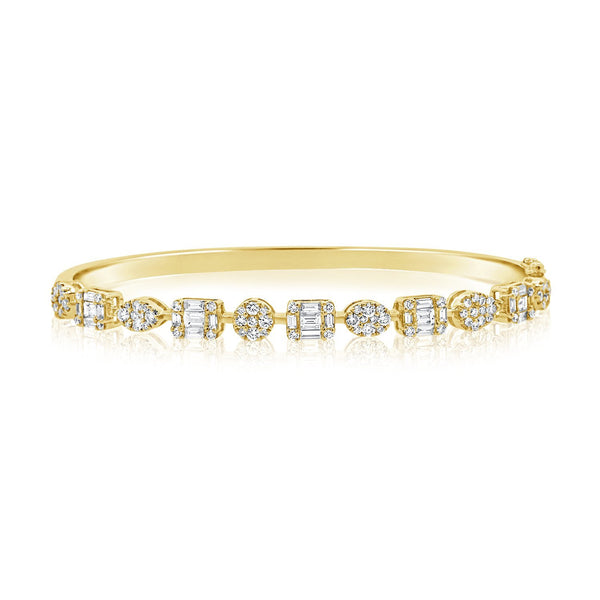 14K Yellow Gold Diamond Multi Shape Bangle