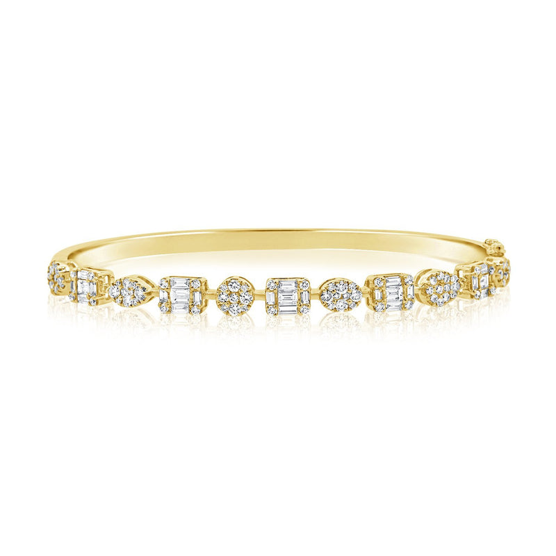 14K Yellow Gold Diamond Multi Shape Bangle-Bracelets-aaron jewelry-YELLOW GOLD-