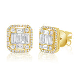 14K Yellow Gold Round+Baguette Diamond Large Earrings