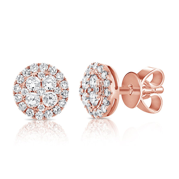 14K White Gold Diamond Cluster Disc Earrings