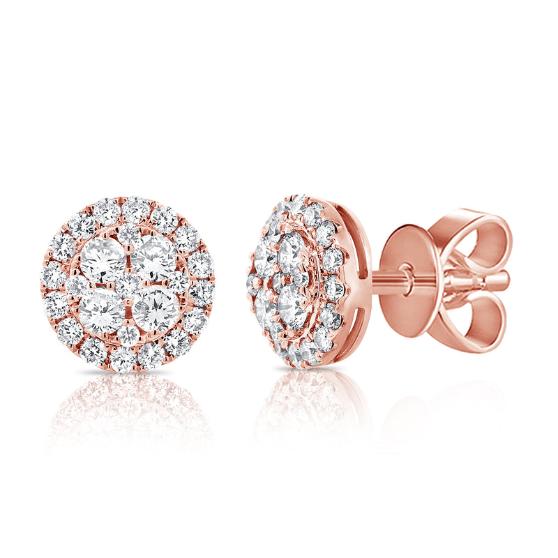 14K Rose Gold Diamond Cluster Disc Earrings