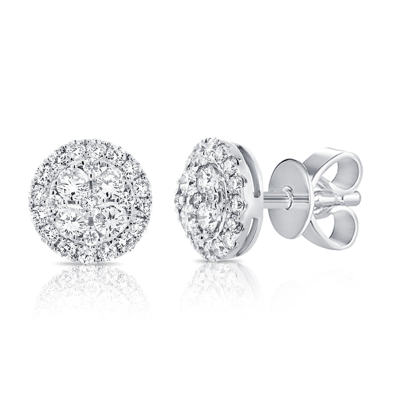14K Rose Gold Diamond Cluster Disc Earrings-Earrings-Maurice's Jewelers-WHITE GOLD-
