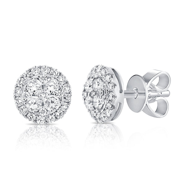 14K White Gold Diamond Cluster Disc Earrings