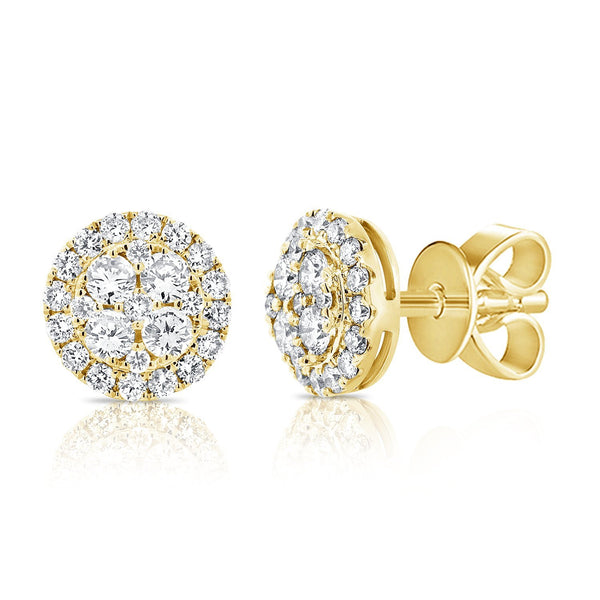 14K Yellow Gold Diamond Cluster Disc Earrings-Earrings-aaron jewelry-YELLOW GOLD-