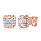 14K White Gold Round+Baguette Diamond Medium Earrings-EARRINGS-aaron jewelry-ROSE GOLD-