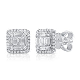 14K White Gold Round+Baguette Diamond Medium Earrings-EARRINGS-aaron jewelry-WHITE GOLD-