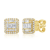 14K White Gold Round+Baguette Diamond Medium Earrings