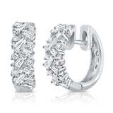14K Yellow Gold Round + Baguettes Diamond Huggies-EARRINGS-aaron jewelry-WHITE GOLD-