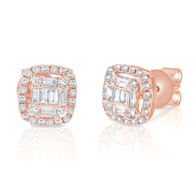 14K Rose Gold Diamond Cluster Earrings