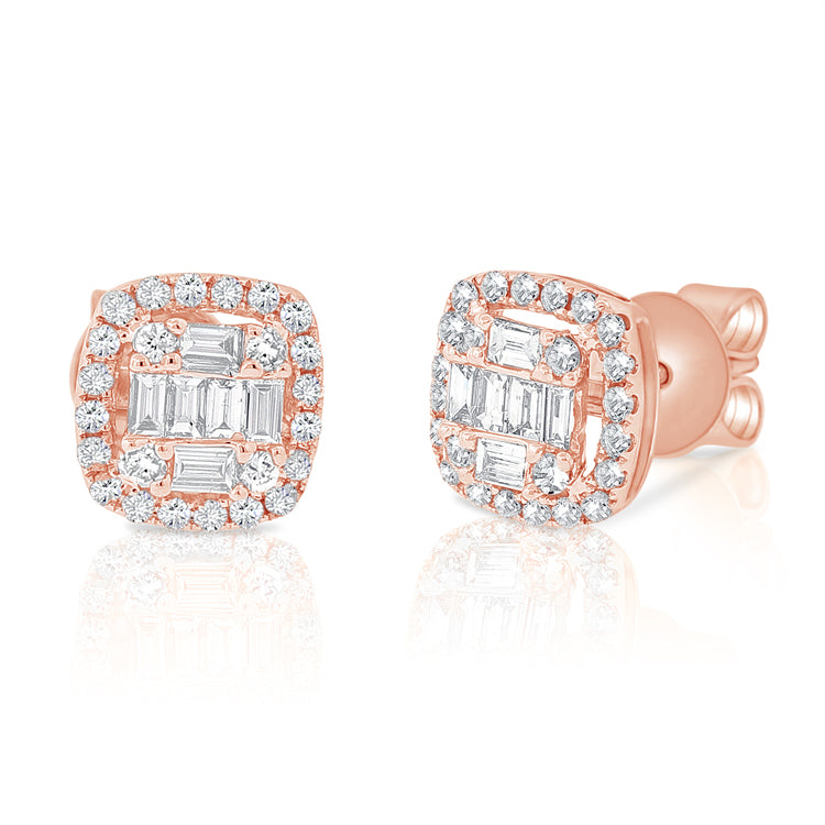 14K Yellow Gold Diamond Cluster Earrings-EARRINGS-aaron jewelry-ROSE GOLD-