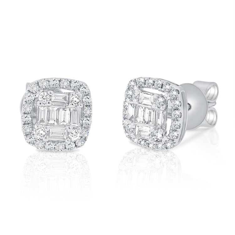 14K White Gold Diamond Cluster Earrings