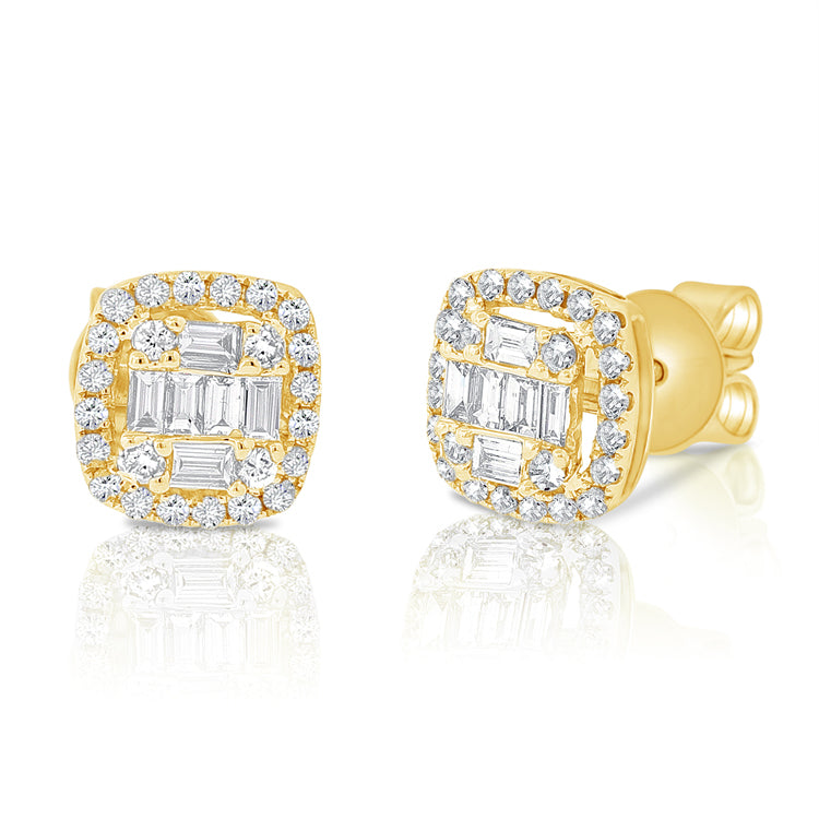 14K Yellow Gold Diamond Cluster Earrings-EARRINGS-aaron jewelry-YELLOW GOLD-