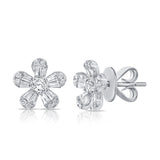 14K White Gold Diamond Flower Earrings