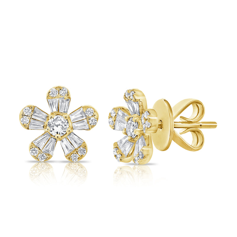 14K Yellow Gold Diamond Flower Earrings-EARRINGS-Maurice's Jewelers-YELLOW GOLD-