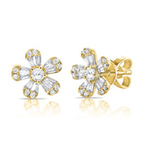 14K Yellow Gold Diamond Flower Stud Earrings (Small)