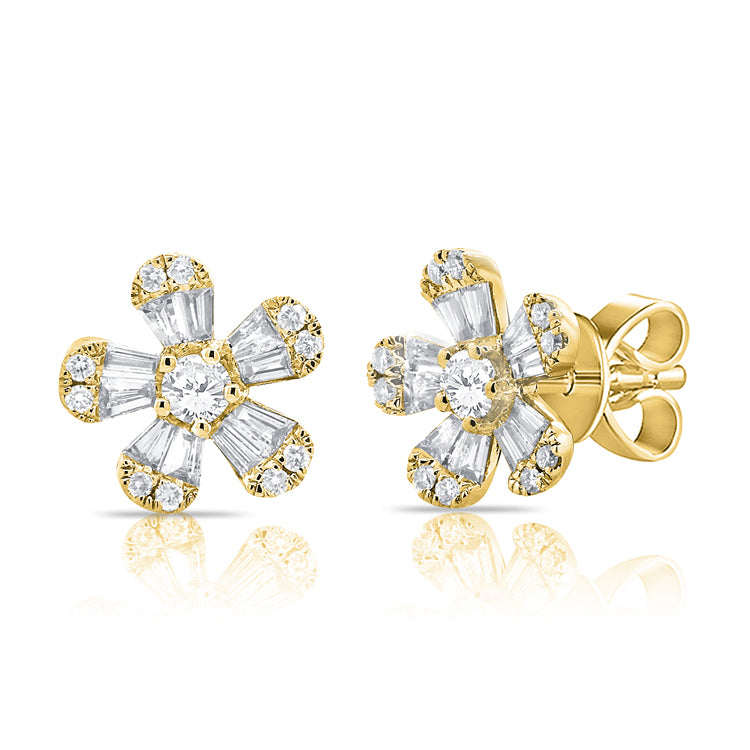 14K Rose Gold Diamond Flower Stud Earrings (Small)
