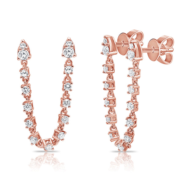 14K Rose Gold Diamond Chain Earring-Earrings-Maurice's Jewelers-ROSE GOLD-