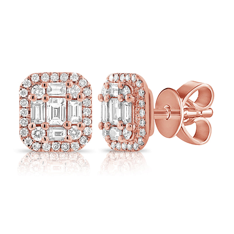 14K White Gold Diamond Cluster Square Earrings