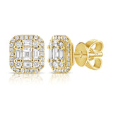 14K Yellow Gold Diamond Cluster Square Earrings