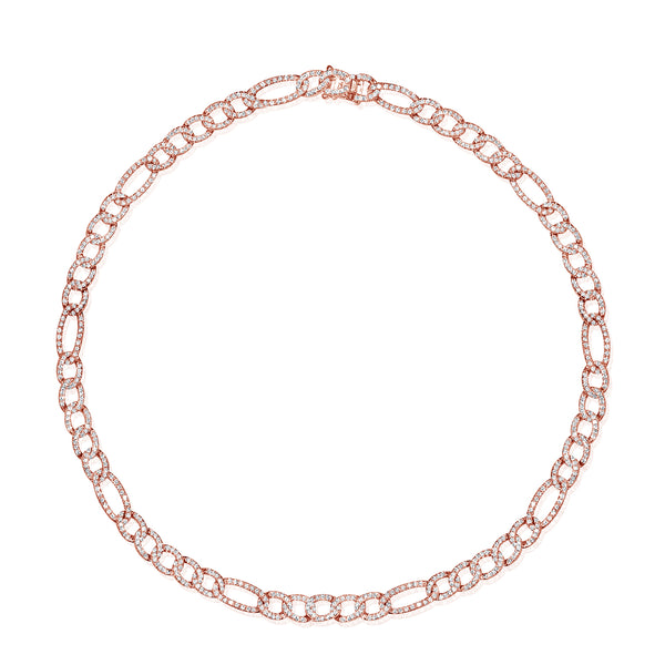 14K Rose Gold Diamond Figaro Link Necklace-Necklaces-Maurice's Jewelers-