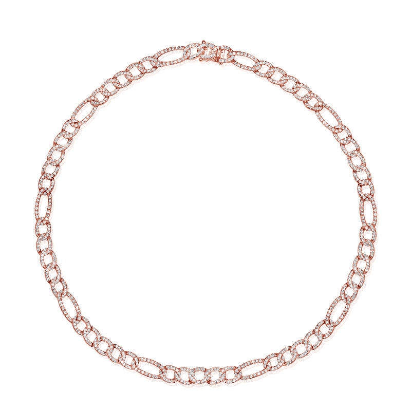 14K Rose Gold Diamond Figaro Link Necklace