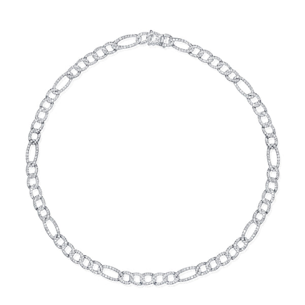 14K White Gold Diamond Figaro Link Necklace-Necklaces-Maurice's Jewelers-