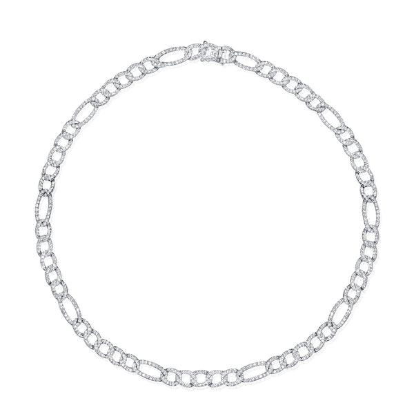 14K White Gold Diamond Figaro Link Necklace