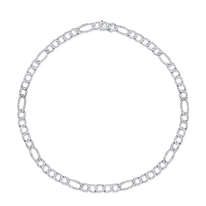 14K White Gold Diamond Figaro Link Necklace
