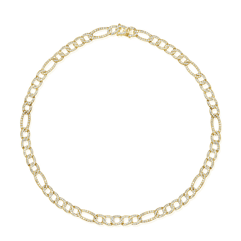 14K Yellow Gold Diamond Figaro Link Necklace