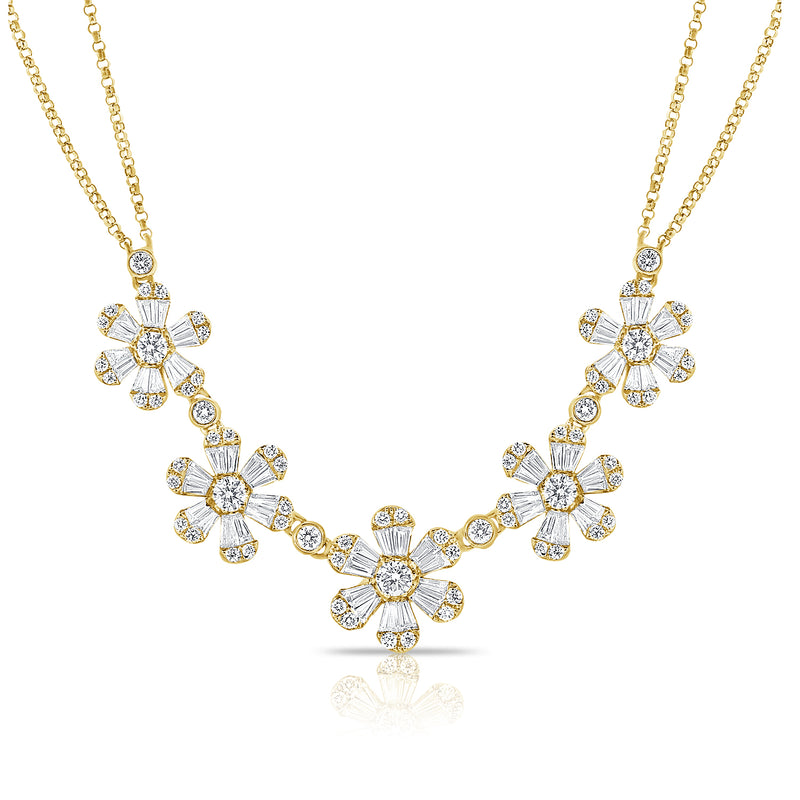 14K Rose Gold Baguette Diamond (5) Flower Necklace-Necklaces-Maurice's Jewelers-Yellow Gold-