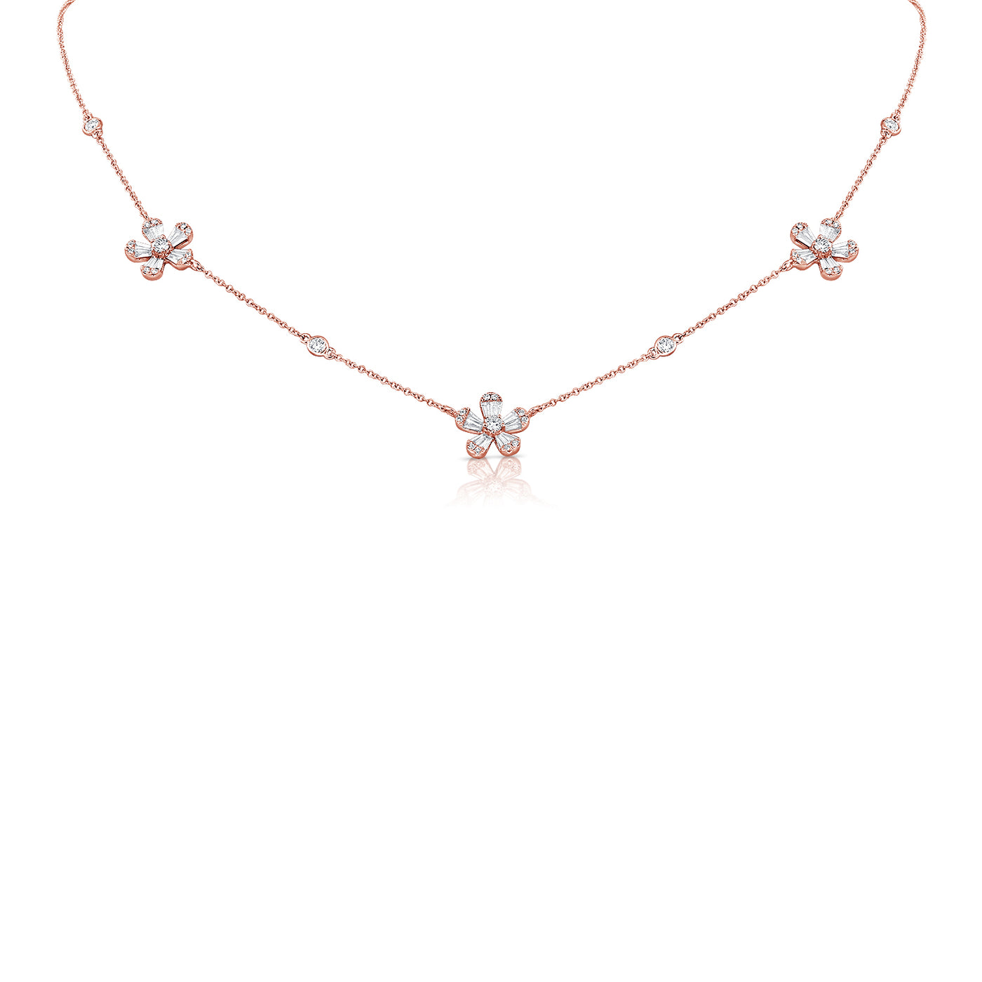 seed and sage rose necklace 14K ROSE GOLD Diamond Tri-Flower Station Necklace ROSE GOLD