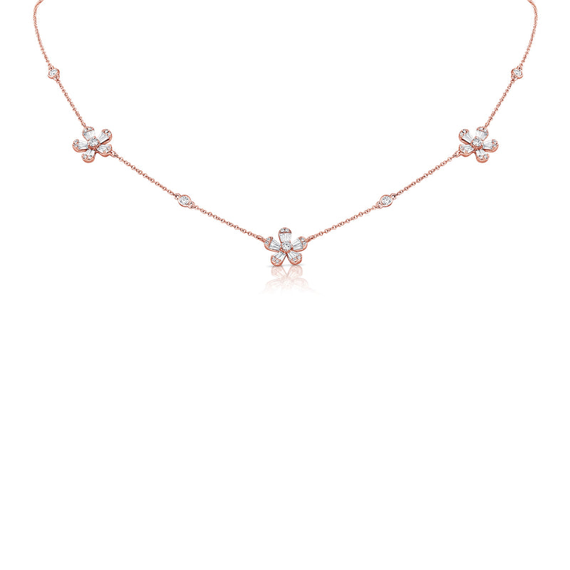 14K Rose Gold Diamond Tri-Flower Station Necklace – Maurice's Jewelers