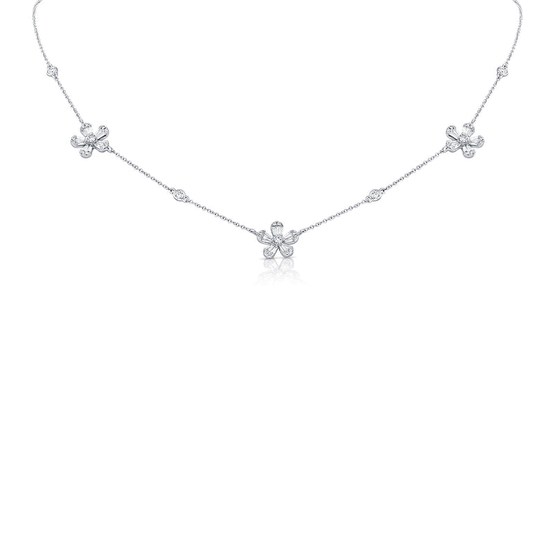 14K Rose Gold Diamond Tri-Flower Station Necklace-Necklaces-Maurice's Jewelers-WHITE GOLD-