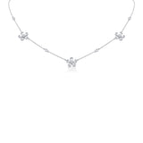 14K White Gold Diamond Tri-Flower Station Necklace