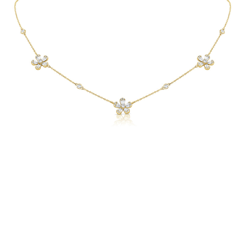 14K Rose Gold Diamond Tri-Flower Station Necklace-Necklaces-Maurice's Jewelers-YELLOW GOLD-