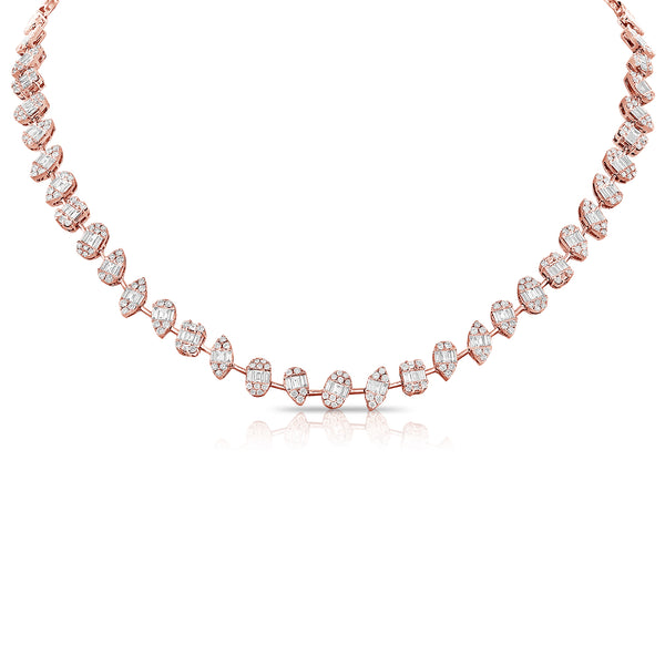 14K Rose Gold Diamond Illusion Tennis Necklace-Necklaces-Maurice's Jewelers-ROSE GOLD-