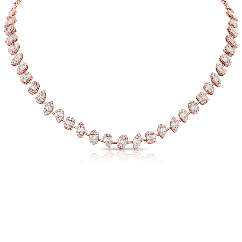 14K Rose Gold Diamond Illusion Tennis Necklace