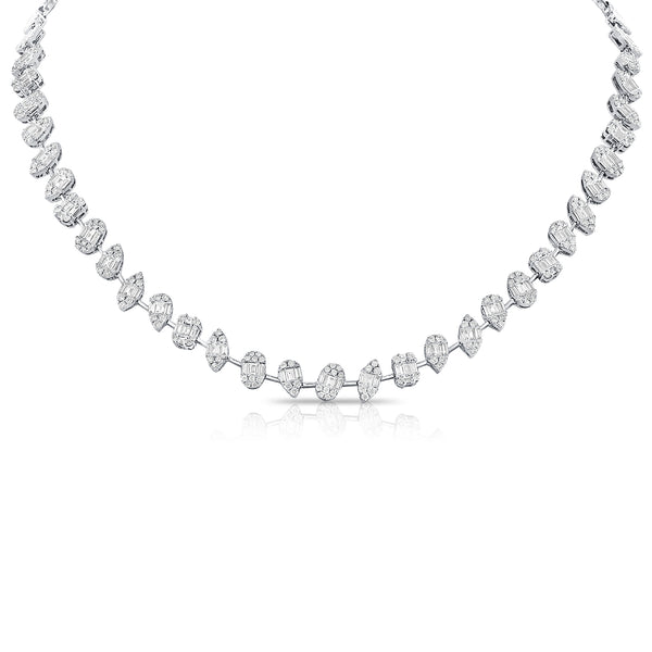 14K White Gold Diamond Illusion Tennis Necklace-Necklaces-Maurice's Jewelers-WHITE GOLD-