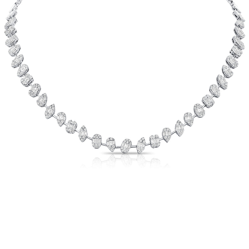 14K White Gold Diamond Illusion Tennis Necklace-Necklaces-Maurice's Jewelers-WHITE GOLD-