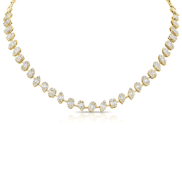 14K White Gold Diamond Illusion Tennis Necklace