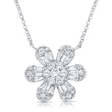 14K White Gold Baguette Diamond Large Flower Necklace-Necklaces-Maurice's Jewelers-White Gold-